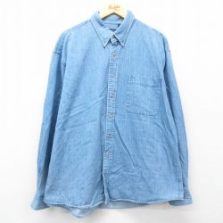 【50%OFF】XL★古着 ランズエンド 長袖 ブランド シャツ メンズ 90年代 90s 大きいサイズ コットン ボタンダウン 紺 ネイビー デニム 25mar31 中古 トップス