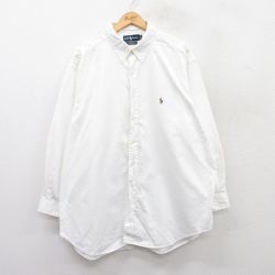 XL★古着 ラルフローレン Ralph Lauren 長袖 ブランド シャツ メンズ 90年代 90s ワンポイントロゴ YARMOUTH 大きいサイズ ロング丈 コットン ボタンダウン 白 ホワイト 25apr01 中古 トップス