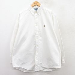 XL★古着 ラルフローレン Ralph Lauren 長袖 ブランド シャツ メンズ 90年代 90s ワンポイントロゴ YARMOUTH 大きいサイズ ロング丈 コットン ボタンダウン 白 ホワイト 25apr01 中古 トップス