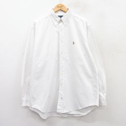 XL★古着 ラルフローレン Ralph Lauren 長袖 ブランド シャツ メンズ 90年代 90s ワンポイントロゴ YARMOUTH 大きいサイズ ロング丈 コットン ボタンダウン 白 ホワイト 25apr01 中古 トップス