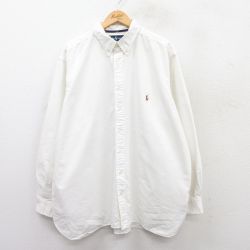 XL★古着 ラルフローレン Ralph Lauren 長袖 ブランド シャツ メンズ 90年代 90s ワンポイントロゴ 大きいサイズ ロング丈 コットン ボタンダウン 白 ホワイト 25apr01 中古 トップス