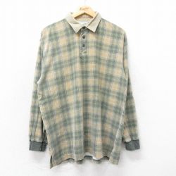 【50%OFF】アメリカンイーグル 90s 長袖ポロシャツ 襟コーデュロイ カーキチェック L | 古着