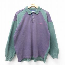 【50%OFF】L★古着 ドッカーズ 長袖 ブランド ポロ シャツ メンズ 90年代 90s ワンポイントロゴ ヒジ当て ツートンカラー ラグラン コットン USA製 紫他 パープル 25apr02 中古 トップス