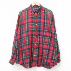 XL★古着 ラルフローレン Ralph Lauren 長袖 ブランド シャツ メンズ 90年代 90s ワンポイントロゴ BLAKE 大きいサイズ コットン ボタンダウン 赤他 レッド タータン チェック 【spe】 25apr09 中古 トップス