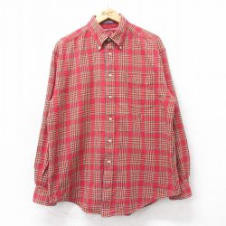 【50%OFF】XL★古着 トミーヒルフィガー TOMMY HILFIGER 長袖 ブランド シャツ メンズ 90年代 90s ワンポイントロゴ コットン ボタンダウン 赤他 レッド チェック 25apr09 中古 トップス