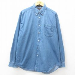 【50%OFF】XL★古着 トミーヒルフィガー TOMMY HILFIGER 長袖 ブランド シャツ メンズ ロング丈 コットン ボタンダウン 紺 ネイビー デニム 25apr09 中古 トップス