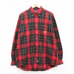 【20%OFF】XL★古着 ラルフローレン Ralph Lauren 長袖 ブランド シャツ メンズ 90年代 90s ワンポイントロゴ 大きいサイズ ロング丈 コットン ボタンダウン 赤他 レッド チェック 【spe】 25apr09 中古 トップス