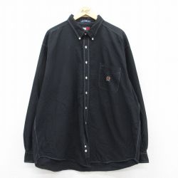 【50%OFF】XL★古着 トミーヒルフィガー TOMMY HILFIGER 長袖 ブランド シャツ メンズ 90年代 90s ワンポイントロゴ オックスフォード 大きいサイズ ロング丈 コットン ボタンダウン 黒 ブラック 【spe】 25apr10 中古 トップス