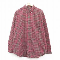 XL★古着 ラルフローレン Ralph Lauren ポロジーンズ 長袖 ブランド シャツ メンズ 00年代 00s 大きいサイズ ロング丈 コットン ボタンダウン 赤他 レッド チェック 25apr10 中古 トップス