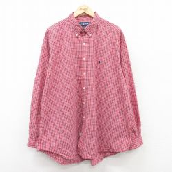 XL★古着 ラルフローレン Ralph Lauren 長袖 ブランド シャツ メンズ 90年代 90s ワンポイントロゴ BLAKE 大きいサイズ ロング丈 コットン ボタンダウン 赤他 レッド チェック 【spe】 25apr10 中古 トップス