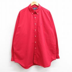 XL★古着 ラルフローレン Ralph Lauren 長袖 ブランド シャツ メンズ 90年代 90s ワンポイントロゴ BLAIRE 大きいサイズ ロング丈 コットン ボタンダウン 赤 レッド 【spe】 25apr11 中古 トップス