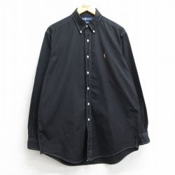 【50%OFF】XL★古着 ラルフローレン Ralph Lauren 長袖 ブランド シャツ メンズ 90年代 90s ワンポイントロゴ YARMOUTH コットン ボタンダウン 黒 ブラック 25apr17 中古 トップス
