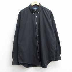 XL★古着 ラルフローレン Ralph Lauren 長袖 ブランド シャツ メンズ 90年代 90s ワンポイントロゴ YARMOUTH 大きいサイズ ロング丈 コットン ボタンダウン 黒他 ブラック チェック 25apr17 中古 トップス