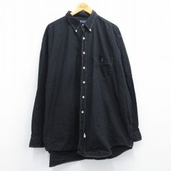 【50%OFF】XL★古着 ラルフローレン Ralph Lauren 長袖 ブランド シャツ メンズ 90年代 90s ワンポイントロゴ BIG SHIRT 大きいサイズ ロング丈 コットン ボタンダウン 黒他 ブラック ストライプ 【spe】 25apr18 中古 トップス