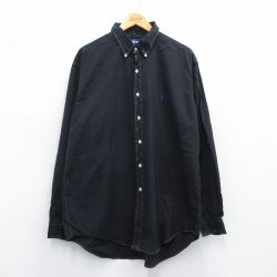 【50%OFF】XL★古着 ラルフローレン Ralph Lauren 長袖 ブランド シャツ メンズ 90年代 90s ワンポイントロゴ YARMOUTH オックスフォード 大きいサイズ コットン ボタンダウン 黒 ブラック 25apr18 中古 トップス