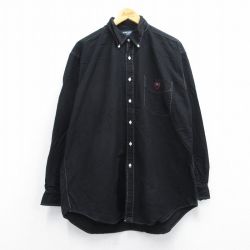XL★古着 ラルフローレン Ralph Lauren ゴルフ 長袖 ブランド シャツ メンズ 90年代 90s TILDEN 大きいサイズ コットン ボタンダウン 黒 ブラック 25apr18 中古 トップス