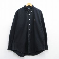 【50%OFF】XL★古着 ラルフローレン Ralph Lauren 長袖 ブランド シャツ メンズ 90年代 90s ワンポイントロゴ YARMOUTH オックスフォード 大きいサイズ コットン ボタンダウン 黒 ブラック 25may10 中古 トップス