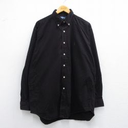【20%OFF】XL★古着 ラルフローレン Ralph Lauren 長袖 ブランド シャツ メンズ 90年代 90s ワンポイントロゴ BLAKE 大きいサイズ ロング丈 コットン ボタンダウン 黒系 ブラック 25may10 中古 トップス