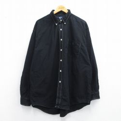 XL★古着 ラルフローレン Ralph Lauren 長袖 ブランド シャツ メンズ 90年代 90s ワンポイントロゴ BIG SHIRTS 大きいサイズ コットン ボタンダウン 黒 ブラック 【spe】 25may10 中古 トップス