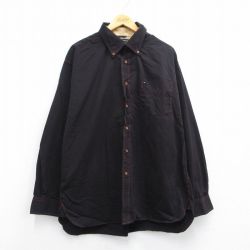 【50%OFF】XL★古着 トミーヒルフィガー TOMMY HILFIGER 長袖 ブランド シャツ メンズ ワンポイントロゴ 大きいサイズ ボタンダウン 黒系 ブラック 25may10 中古 トップス