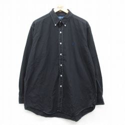 【50%OFF】XL★古着 ラルフローレン Ralph Lauren 長袖 ブランド シャツ メンズ 90年代 90s ワンポイントロゴ BLAKE 大きいサイズ コットン ボタンダウン 黒 ブラック 25may12 中古 トップス