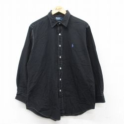 XL★古着 ラルフローレン Ralph Lauren 長袖 ブランド シャツ メンズ 90年代 90s ANDREW 大きいサイズ コットン ボタンダウン 黒 ブラック 25may12 中古 トップス