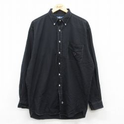 【50%OFF】XL★古着 ラルフローレン Ralph Lauren 長袖 ブランド シャツ メンズ 90年代 90s ワンポイントロゴ 大きいサイズ コットン ボタンダウン 黒 ブラック 25may12 中古 トップス