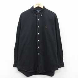 【50%OFF】XL★古着 ラルフローレン Ralph Lauren 長袖 ブランド シャツ メンズ 90年代 90s ワンポイントロゴ オックスフォード BLAIRE 大きいサイズ ロング丈 コットン ボタンダウン 黒 ブラック 25may12 中古 トップス