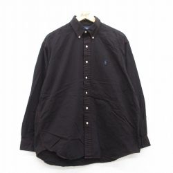 XL★古着 ラルフローレン Ralph Lauren 長袖 ブランド シャツ メンズ 90年代 90s ワンポイントロゴ BLAIRE 大きいサイズ コットン ボタンダウン 黒 ブラック 25may12 中古 トップス