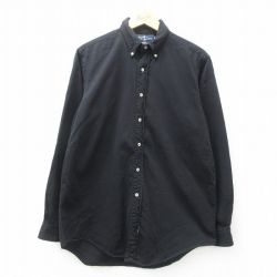 XL★古着 ラルフローレン Ralph Lauren 長袖 ブランド シャツ メンズ 90年代 90s ワンポイントロゴ 大きいサイズ コットン ボタンダウン USA製 黒 ブラック 25may12 中古 トップス