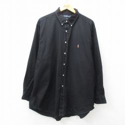 【50%OFF】XL★古着 ラルフローレン Ralph Lauren 長袖 ブランド シャツ メンズ 90年代 90s YARMOUTH オックスフォード 大きいサイズ コットン ボタンダウン 黒 ブラック 25may12 中古 トップス