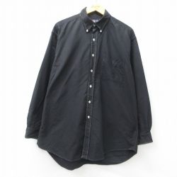 【50%OFF】XL★古着 ラルフローレン Ralph Lauren 長袖 ブランド シャツ メンズ 90年代 90s ワンポイントロゴ BIG SHIRT オックスフォード 大きいサイズ ロング丈 コットン ボタンダウン 黒 ブラック 【spe】 25may12 中古 トップス