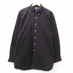 【20%OFF】XL★古着 ラルフローレン Ralph Lauren 長袖 ブランド シャツ メンズ 90年代 90s ワンポイントロゴ BLAIRE 大きいサイズ コットン ボタンダウン 黒 ブラック 25may12 中古 トップス