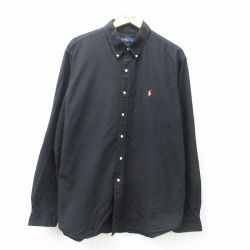 XL★古着 ラルフローレン Ralph Lauren 長袖 ブランド シャツ メンズ ワンポイントロゴ 大きいサイズ コットン ボタンダウン 黒 ブラック 25may12 中古 トップス