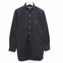 XL★古着 長袖 ブランド シャツ メンズ 90年代 90s ワンポイントロゴ YARMOUTH 大きいサイズ コットン ボタンダウン 黒 ブラック 25may14 中古 トップス