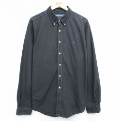 【50%OFF】XL★古着 長袖 ブランド シャツ メンズ 90年代 90s ワンポイントロゴ 大きいサイズ コットン ボタンダウン 黒他 ブラック チェック 25may14 中古 トップス