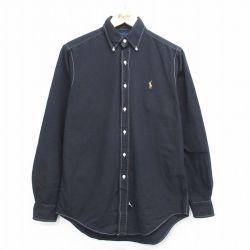 L★古着 長袖 ブランド シャツ メンズ 90年代 90s ワンポイントロゴ オックスフォード コットン ボタンダウン 黒 ブラック 25may14 中古 トップス