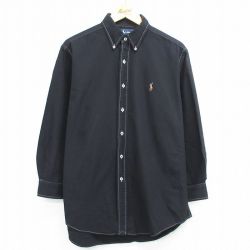 【50%OFF】XL★古着 長袖 ブランド シャツ メンズ 90年代 90s ワンポイントロゴ YARMOUTH オックスフォード コットン ボタンダウン 黒 ブラック 25may14 中古 トップス