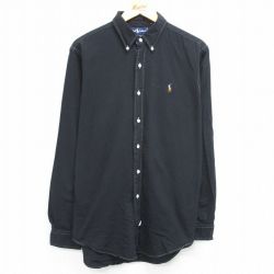 XL★古着 長袖 ブランド シャツ メンズ 90年代 90s ワンポイントロゴ 大きいサイズ コットン ボタンダウン 黒 ブラック 25may14 中古 トップス