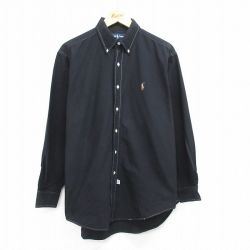 XL★古着 長袖 ブランド シャツ メンズ 90年代 90s ワンポイントロゴ YARMOUTH 大きいサイズ コットン ボタンダウン 黒 ブラック 25may14 中古 トップス