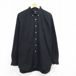 XL★古着 長袖 ブランド シャツ メンズ 90年代 90s ワンポイントロゴ BLAKE 大きいサイズ コットン ボタンダウン 黒 ブラック 25may14 中古 トップス