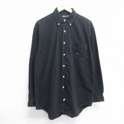 XL★古着 長袖 ブランド シャツ メンズ 90年代 90s ワンポイントロゴ コットン ボタンダウン 黒 ブラック 25may14 中古 トップス
