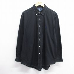 XL★古着 長袖 ブランド シャツ メンズ 90年代 90s ワンポイントロゴ YARMOUTH オックスフォード 大きいサイズ コットン ボタンダウン 黒 ブラック 25may14 中古 トップス