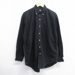 XL★古着 長袖 ブランド シャツ メンズ 90年代 90s ワンポイントロゴ YARMOUTH オックスフォード 大きいサイズ コットン ボタンダウン 黒 ブラック 25may14 中古 トップス