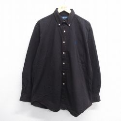 【50%OFF】XL★古着 長袖 ブランド シャツ メンズ 90年代 90s ワンポイントロゴ BLAKE 大きいサイズ ロング丈 コットン ボタンダウン 黒 ブラック 【spe】 25may14 中古 トップス