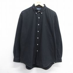 XL★古着 長袖 ブランド シャツ メンズ 90年代 90s ワンポイントロゴ MARLOWE コットン ボタンダウン 黒 ブラック 25may14 中古 トップス