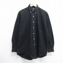 【50%OFF】XL★古着 長袖 ブランド シャツ メンズ 90年代 90s ワンポイントロゴ BLAKE 大きいサイズ コットン ボタンダウン 黒 ブラック 25may14 中古 トップス