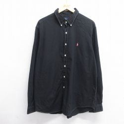【50%OFF】XL★古着 長袖 ブランド シャツ メンズ ワンポイントロゴ 大きいサイズ コットン ボタンダウン 黒 ブラック 25may14 中古 トップス