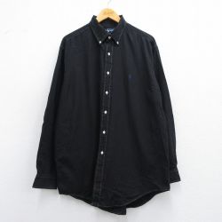 XL★古着 ラルフローレン Ralph Lauren 長袖 ブランド シャツ メンズ 90年代 90s ワンポイントロゴ YARMOUTH 大きいサイズ コットン ボタンダウン 黒 ブラック 25may15 中古 トップス