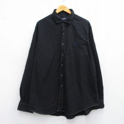 XL★古着 ラルフローレン Ralph Lauren 長袖 ブランド シャツ メンズ ワンポイントロゴ 大きいサイズ ロング丈 コットン 黒 ブラック 25may15 中古 トップス